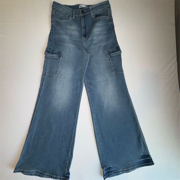 YMI Women's High Rise Skater Wide-Leg Cargo Jeans Blue Size 13 / 31 - Picture 2 of 15